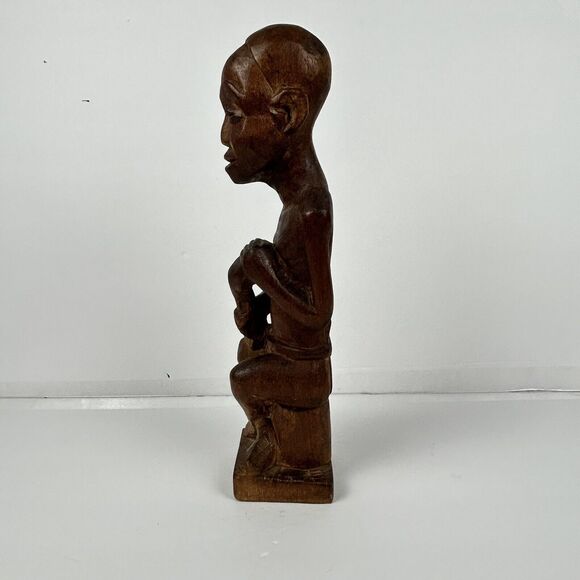 African Wood Carved Statue Sitting Man Uganda Kikan Gala 14” Vintage? Wooden - Picture 2 of 16